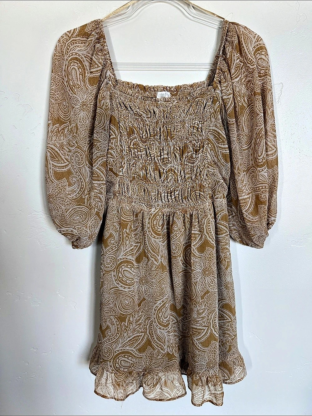 Paisley Mini Dress in Brown & White Size Medium